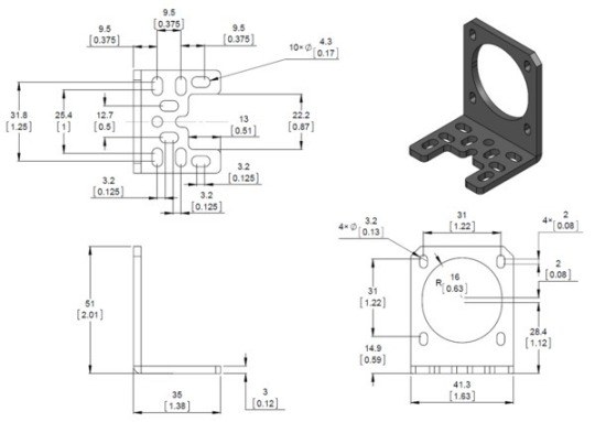 nema 17 step motorlar için l dirseği - pl-2266 boyutları